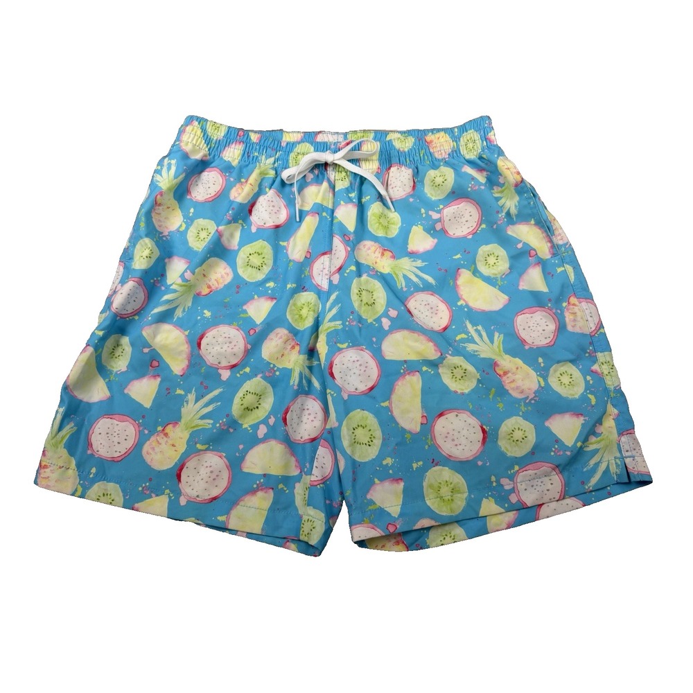 Chubbies Snack Bar Swim Trunks Blue Pineapple Kiwi Fruit Graphic Print Beach L